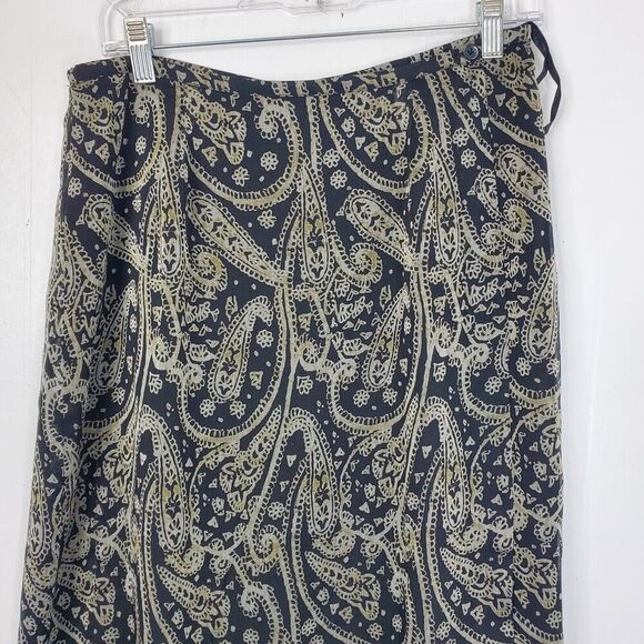 Womens Maxi Skirt Paisley Dark Goth Witchy Whimsigoth Wrap Front Boho 8 Lined - Picture 2 of 11